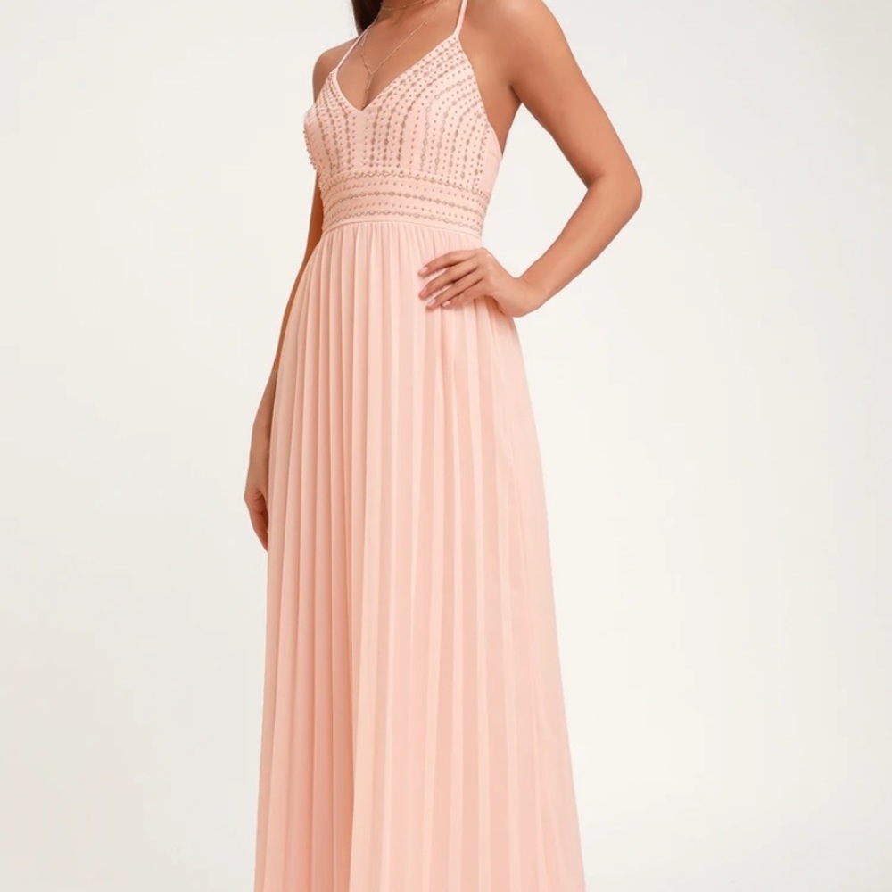 Lulu’s Blush Pink Embroidered Maxi Dress
